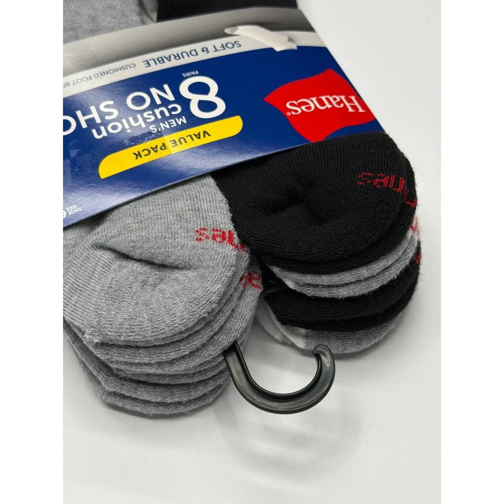 Hanes Mens 8 Pairs Value Cushion No Show‎ Socks Soft Durable Comfort Size 6-12